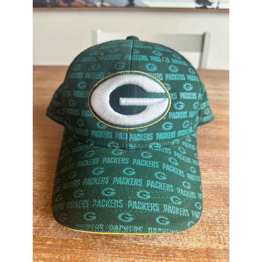 Green Bay Packers Hat Mens Green All Over Print Adjustable Baseball Cap NFL‎ Fan